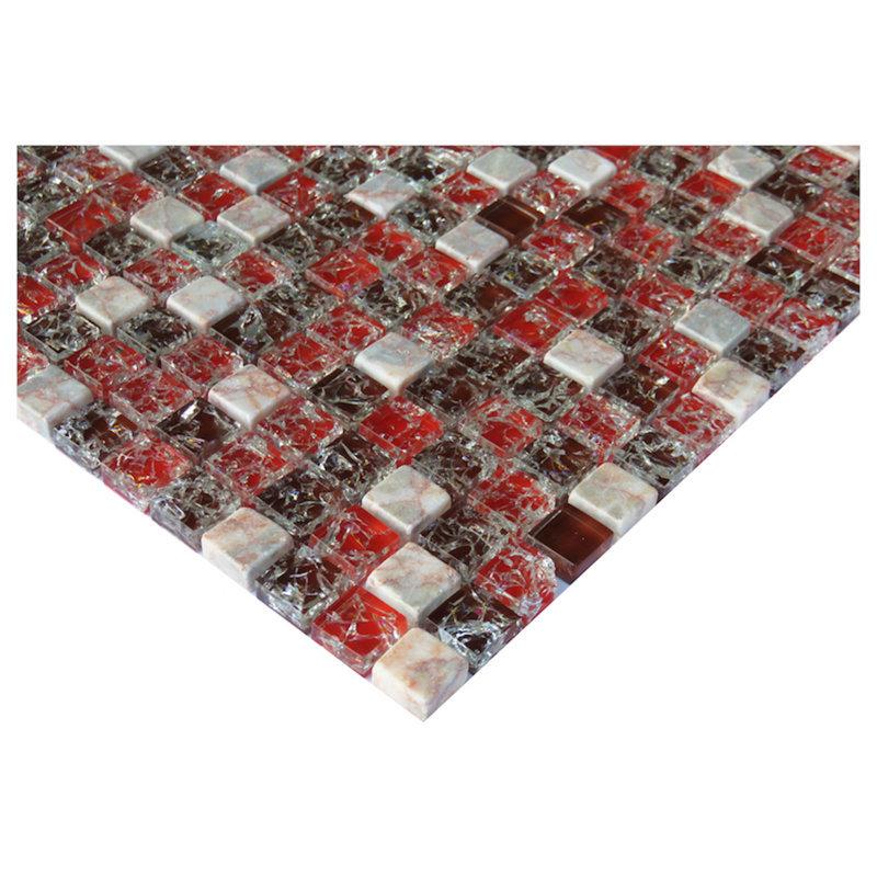 Corsica 0.6" x 0.6" Glass/Natural Stone Grid Mosaic Wall & Floor Tile, Red