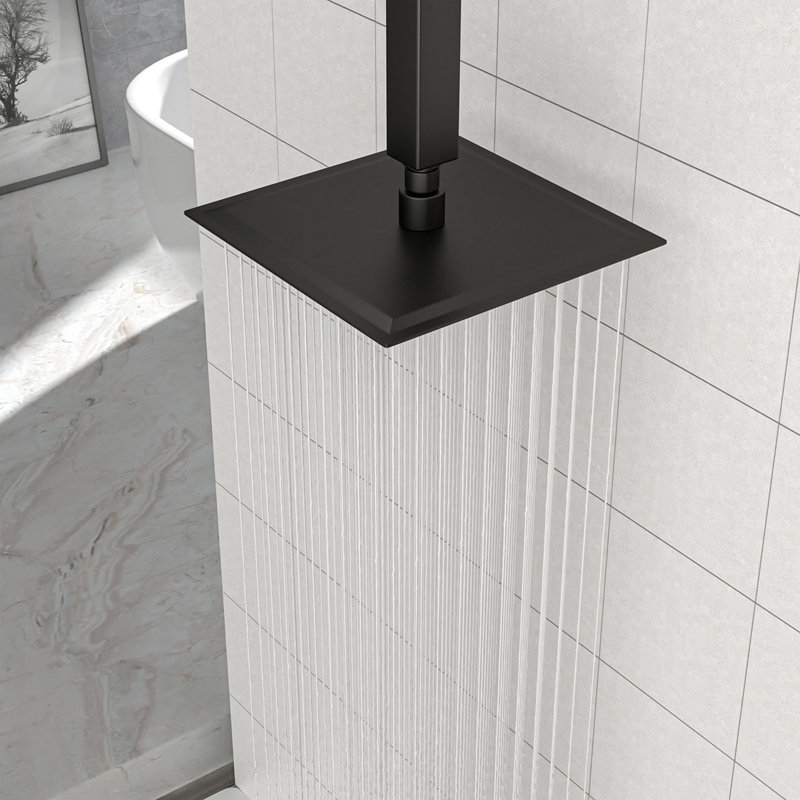 8" Square Rainfall Shower Head, Wall/Ceiling Mounted, Matte Black