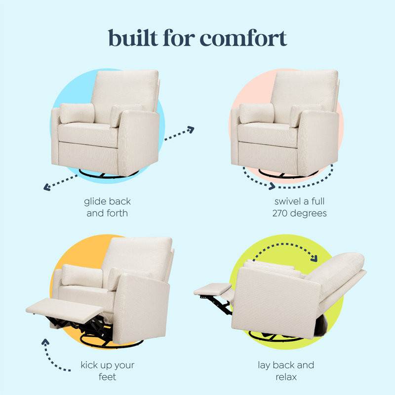 Cream Linen Swivel Recliner with Wood Frame