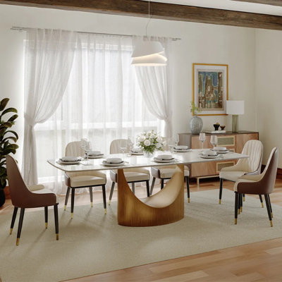 Modern Dining Room Sets, Pre-Assembly Rectangular Dining Table Sets, Sintered Stone Tabletop Kitchen Dining Table Set With Upholstered PU Leather Chai
