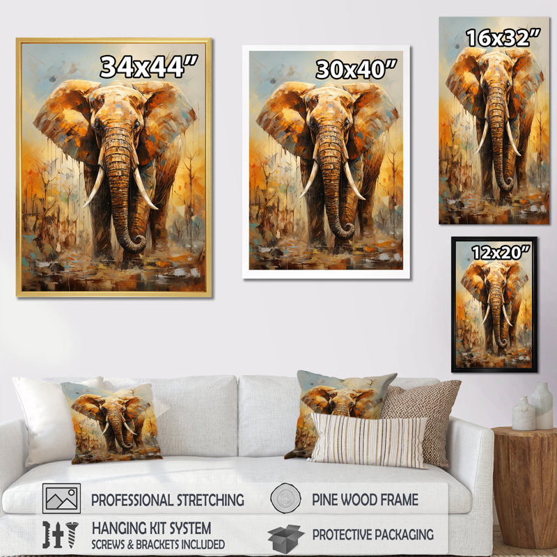 Éléphant, force symbolique, rêves II sur toile, Cadre flottant blanc, H 32 po x l 24 po x P 1 po