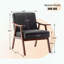Fauteuil à oreilles Mid-Century - Cuir PU - Structure en bois d'hévéa