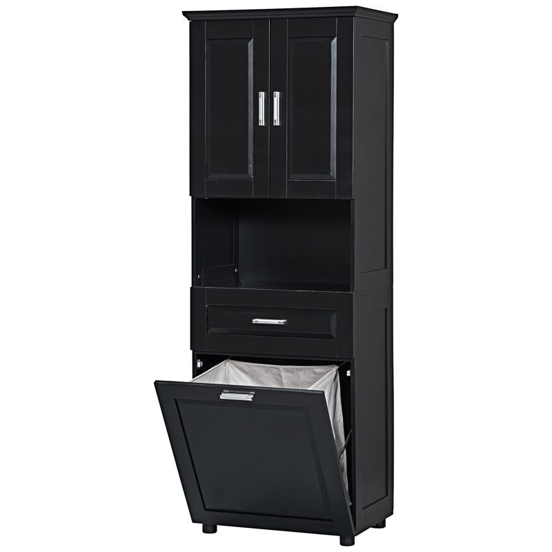 Armoire de rangement haute avec panier à linge, Noir
