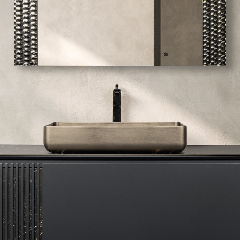 Rectangle Bathroom Vessel Sink In Bronze