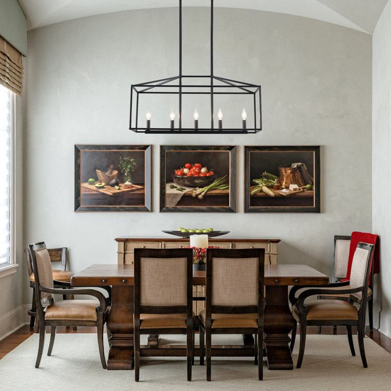 5 - Light Dimmable Kitchen Island Square / Rectangle Chandelier, Black, 5 Lights