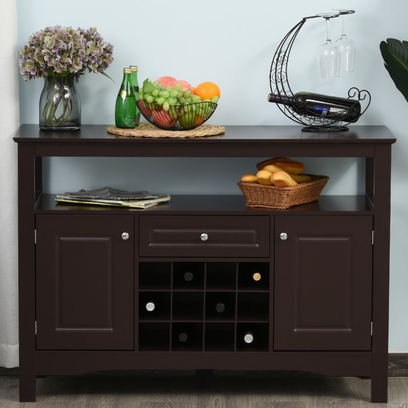 Brycin Modern Wine Buffet Sideboard Storage Natural Wood Top with Drawer,Buffet cabinet, Brown