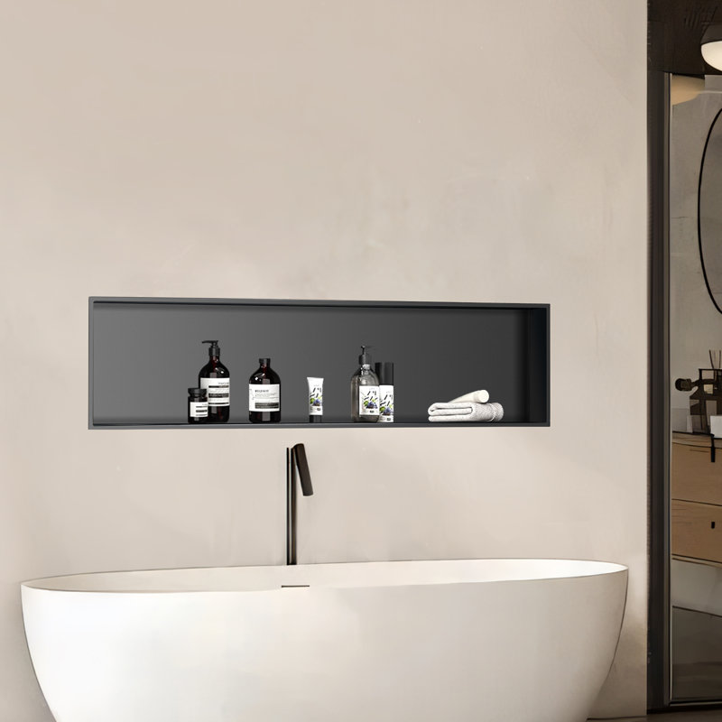 48" Black Stainless Steel Rectangular Recessed Shower Niche