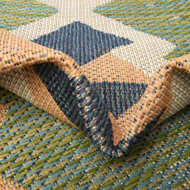 Tapis d'intérieur / extérieur vert Lauryn, Tapis de couloir 2 pi x 7 pi 1 po