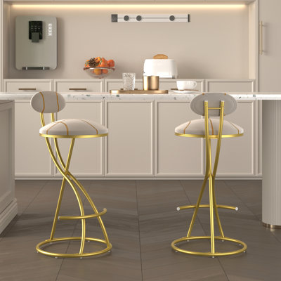 Tabourets de bar ronds en forme de S avec 2 chaises de comptoir rembourrées en velours pour la salle à manger