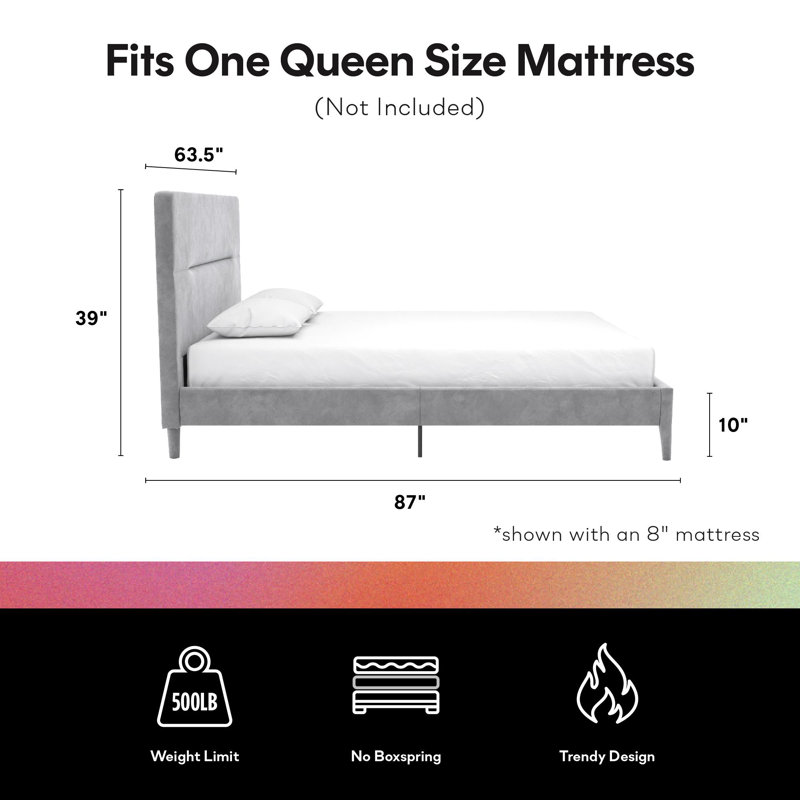 Queen Light Gray Velvet Upholstered Platform Bed with Tufted Headboard