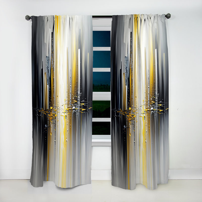Abstract Geometric Black And Yellow II - Abstract Curtain - Velvet Room Darkening - 1 panel, 52" W x 120" L