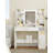 Vanity Desk with Mirror and 10 LED Lights, 3 Levels of Adjustable Brightness, Dresser Table with Hidden and Open Shelves