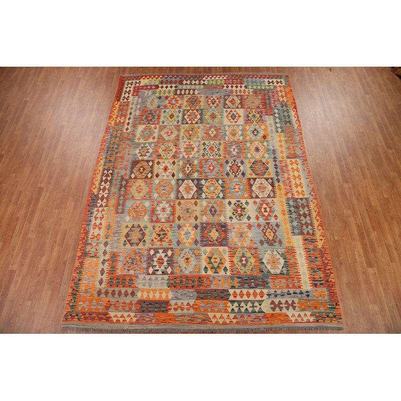 Geometric Wool Kilim Oriental Area Rug 8x12