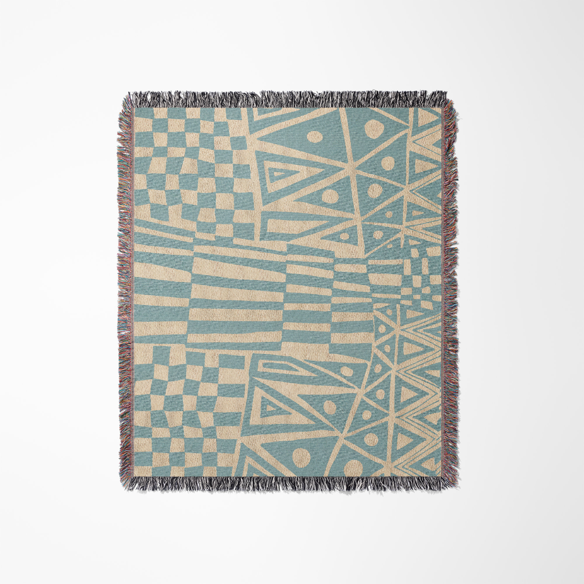 Cocodili Cotton Hand Woven Throw Blanket, Blue/Beige, Throw
