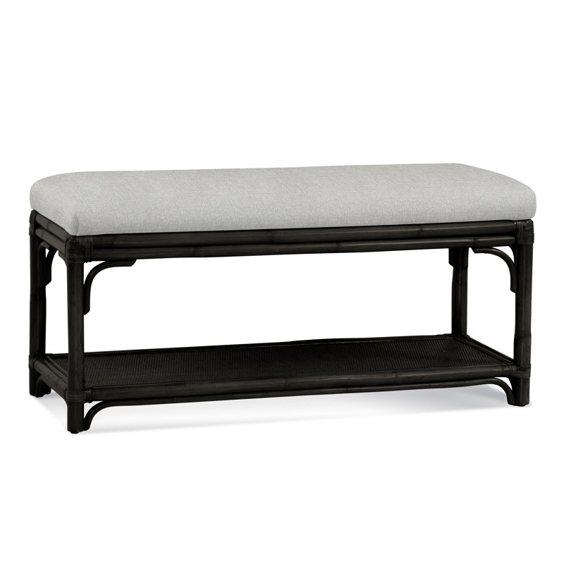 Summer Retreat Wicker Shelf Storage Bench, Antique Black, Gray Sugar Performance; 0863-84