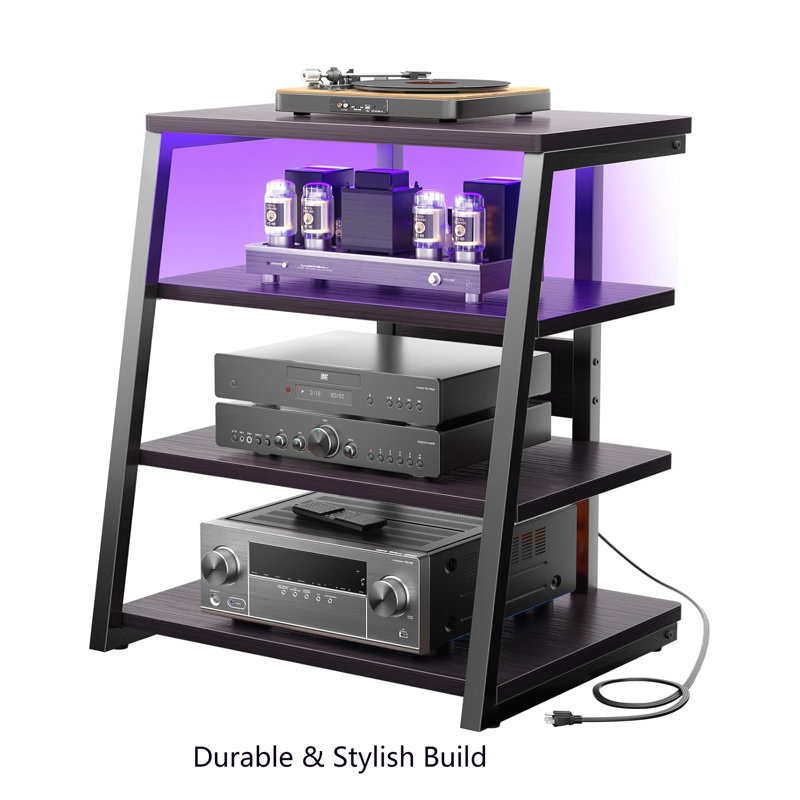 Black Ebony 30'' Corner Media Stand with LED Lights and Power Strips