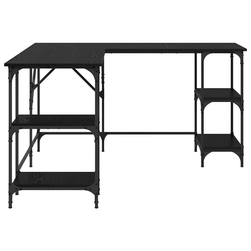 L-Shaped Steel Computer Desk, Black Oak