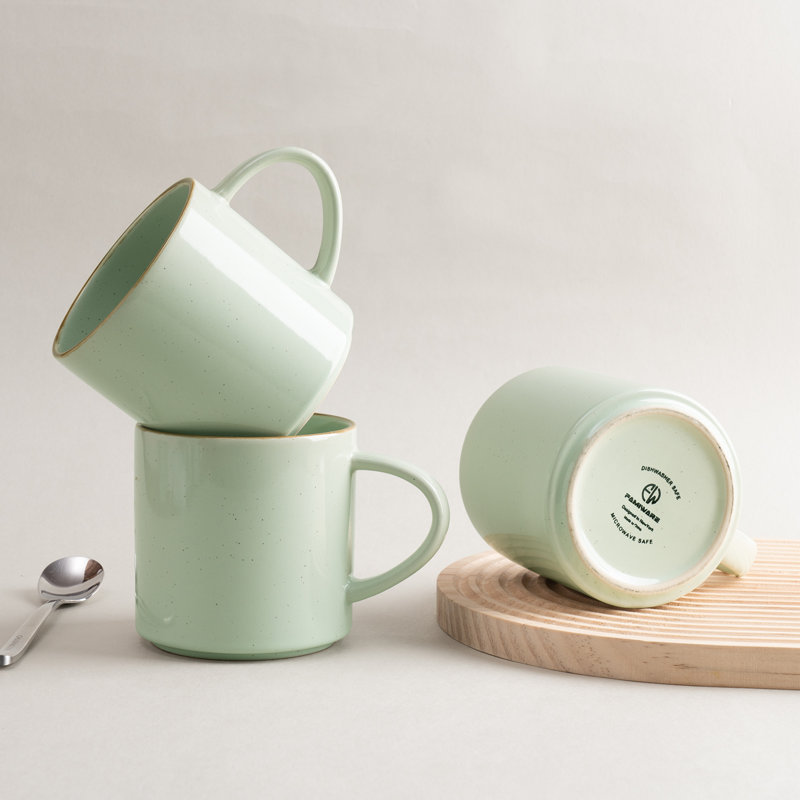  Nebula 4-Piece Stoneware Mug Set, Light Green with Brown Rim