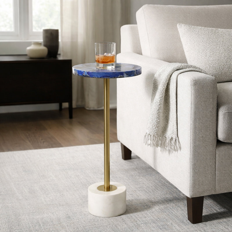 Table d'appoint Aurelia, Bleu, or et blanc