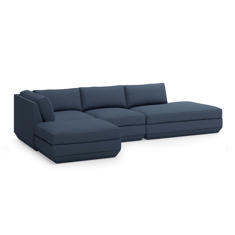 Podium Modular 4 PC Lounge Sectional B, Hanson Navy, Left Hand Facing