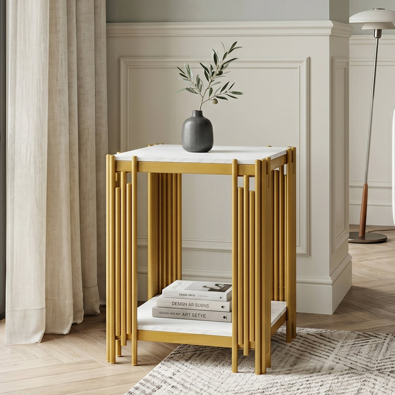 43 cm W Iron Bedside Table, Gold