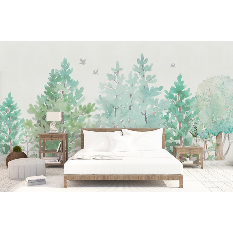 Papier peint forêt vert forêt, L 105,96 po x l 187 po