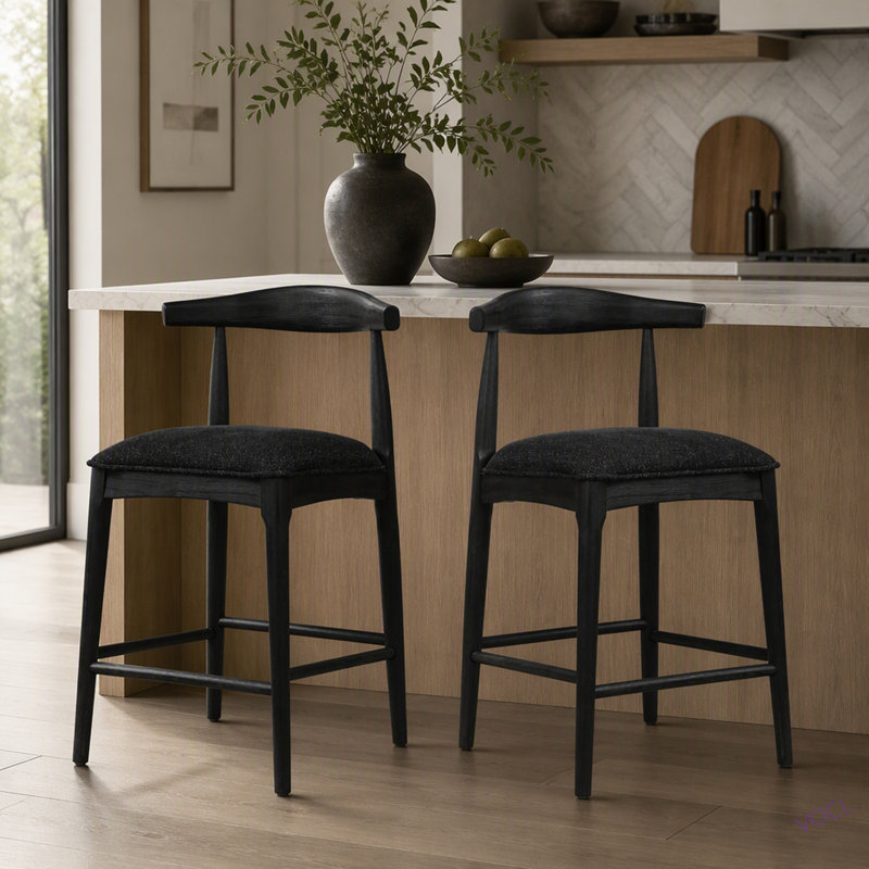 TABOURET DE COMPTOIR EN TISSU (ENSEMBLE DE 2), Noir, Noir