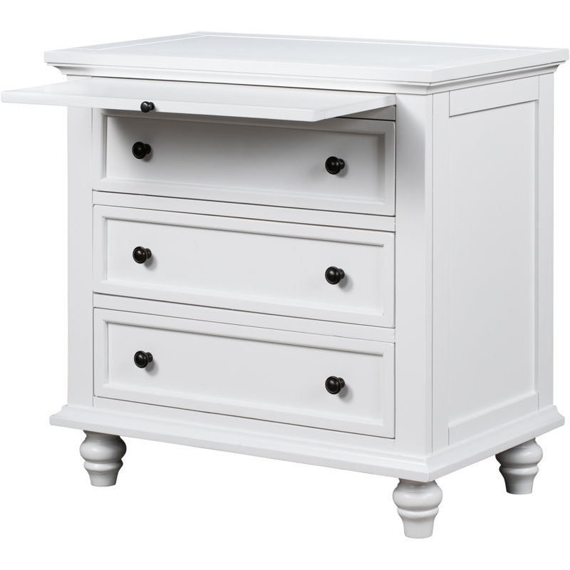 Meuble de rangement blanc à 3 compartiments - Fonctionnel au quotidien. Table d'appoint Ustyle en bois massif avec plateau coulissant.
