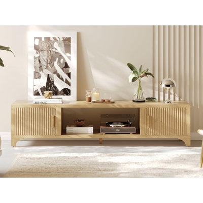 Meuble télé Mid-Century moderne pour le salon, console média Boho pour la chambre à coucher, meuble télé avec rangement, meuble télé en bois