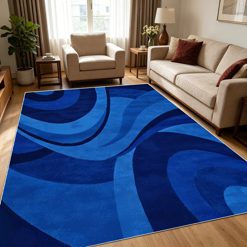 1PC navy blue swirling abstract wave geometric area rugs for Living Room, Soft and Comfortable, Suitable for all seasons, easy-to-maintain, machine washable Indoor floor mat, Under Table Farmhouse suitable for dining room, bedroom, entryway, kitchen,