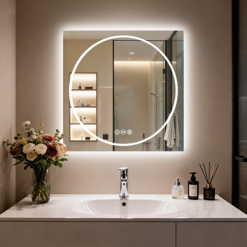 Debroh Wall LED Bathroom Mirror Backlit, 70 cm x 70 cm