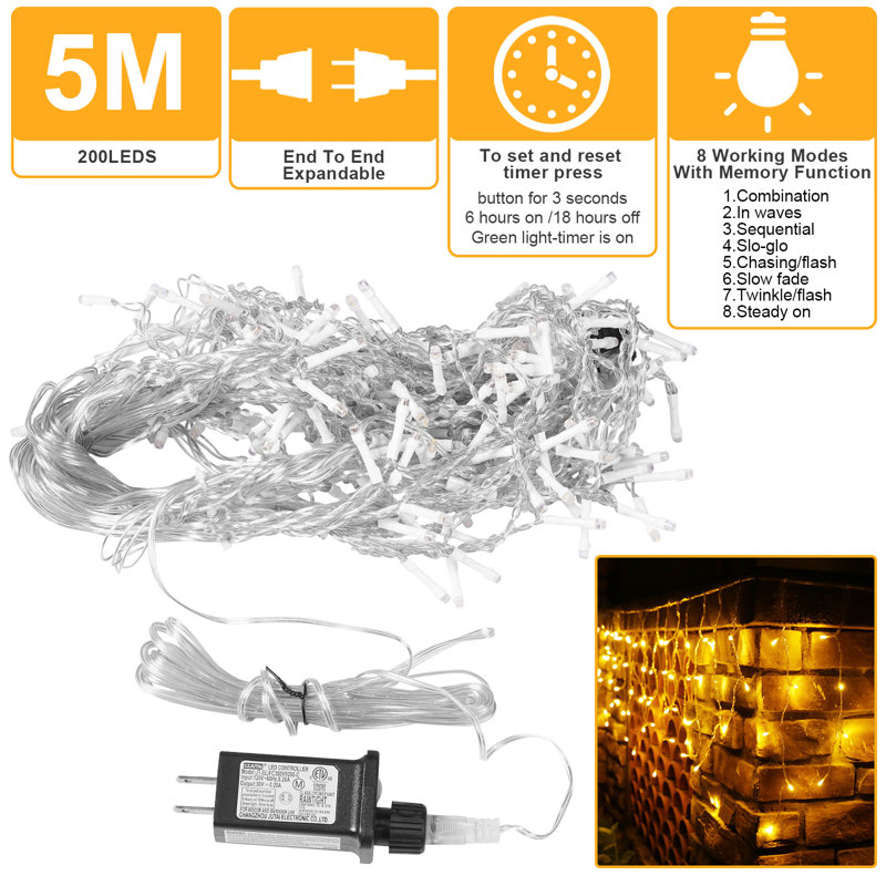 32.8FT 400LEDs Icicle String Light with 16.4FT Lead Wire Low Voltage, 196.85", 200