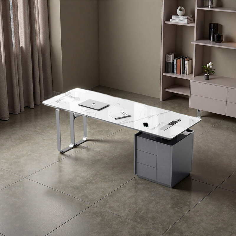 Bureau de table en pierre frittée durable, Gris, H 29,53 po x l 62,99 po x P 27,56 po