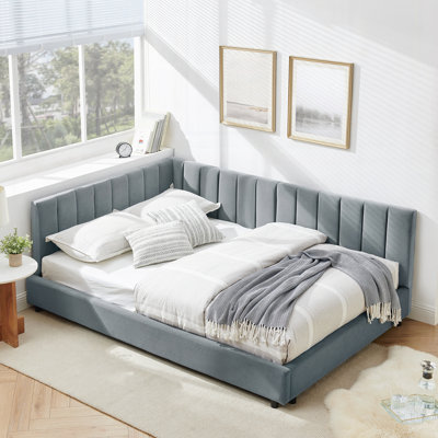 Cadre de lit double capitonné double, cadre de canapé-lit avec dossier et accoudoirs confortables, lit double pour chambre à coucher, salon, velours