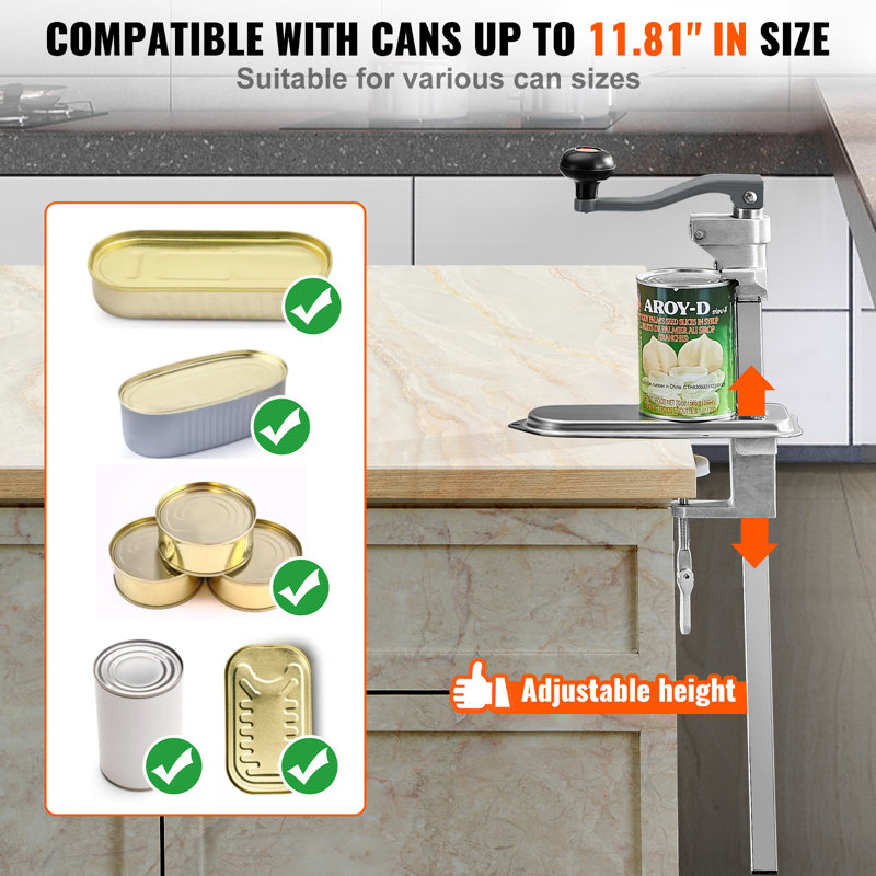 Commercial Steel Table Clamp Manual Can Opener with Ergonomic Handle