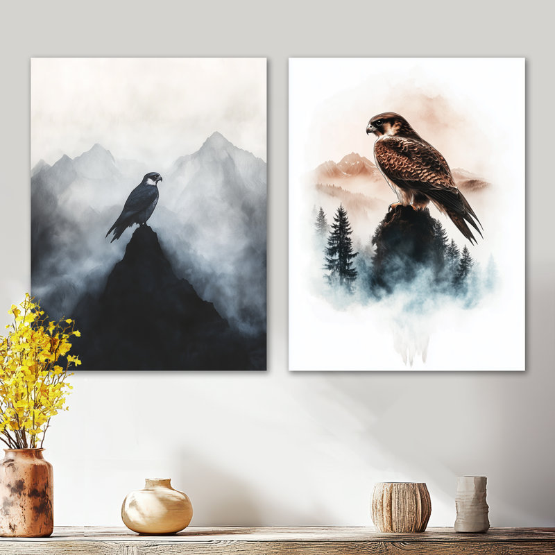 Ensemble de 2 décorations murales Falcon at the Peak - Eagle, 32" H x 48" W