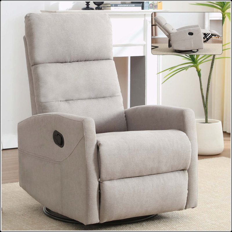 Comfortable Manual Recliner Chair with Rocker and Swivel for Living Room Relaxation, Khaki