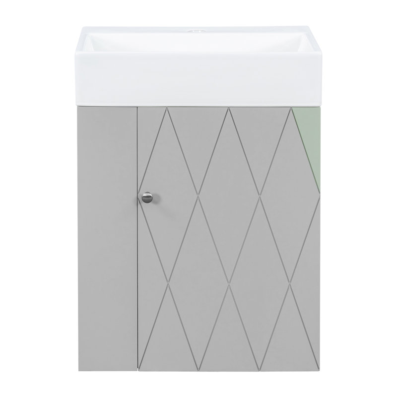 Elegant 20'' Wall-Mounted Bathroom Vanity With Ceramic Sink, Gray