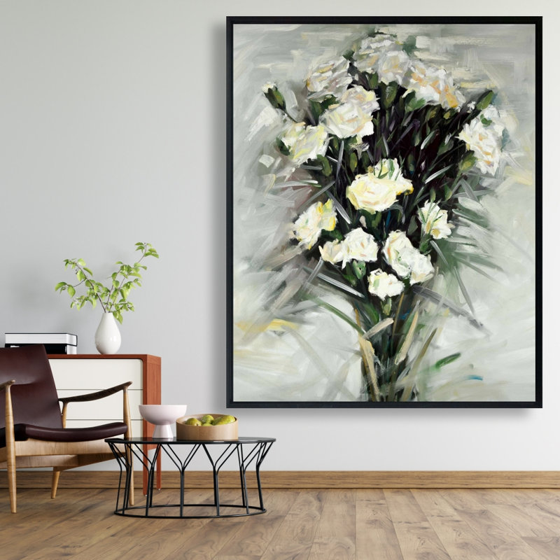Lisianthus White Bouquet Print On Canvas, H 60 po x l 48 po