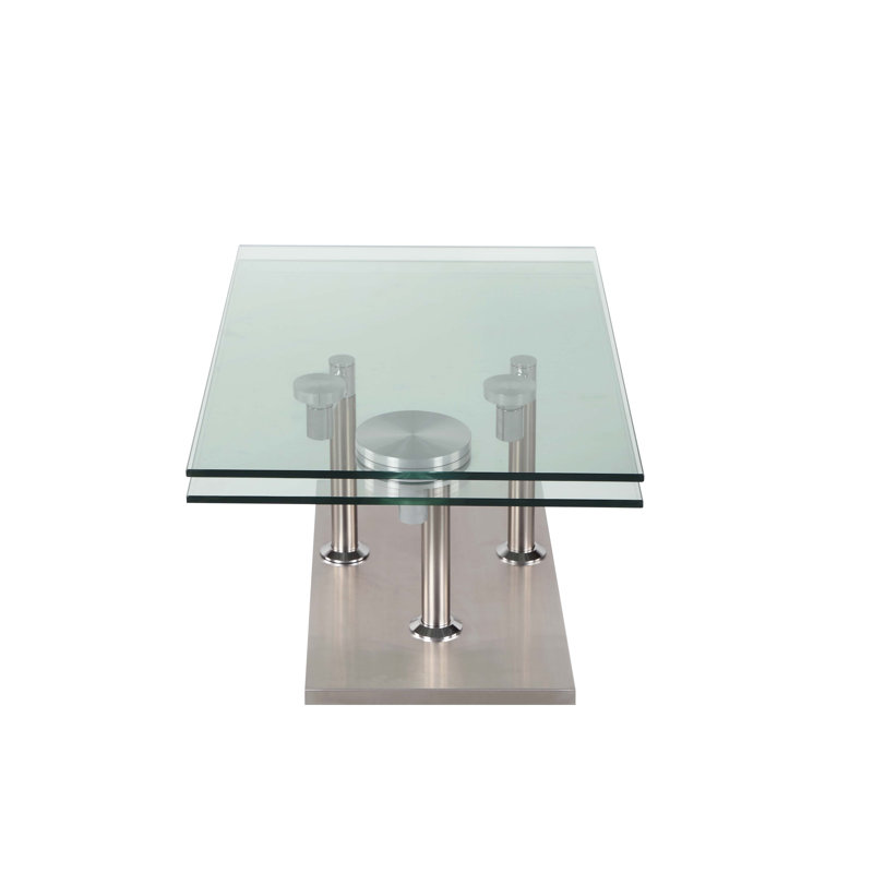 Daivelis Extendable Clear Glass Coffee Table with Brushed Steel Base