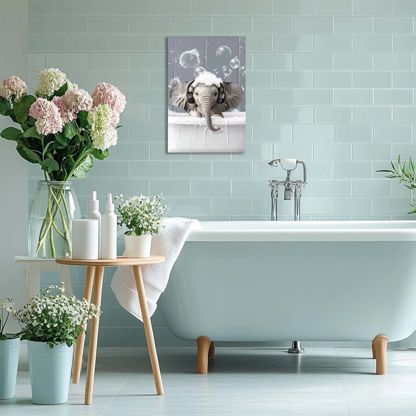 Ophelia & Co. Bathroom Canvas Wall Art Funny Elephant Taking A Bath In ...