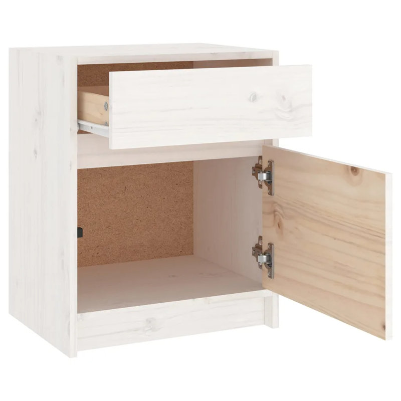 Godrich 40cm W Solid Wood Bedside Table, White, Individual