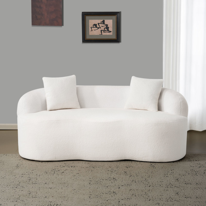 White 2 - Seat Curved With Round Armrest, Ideal For Living Room And Small Areas, No Assembly, Minimalist Design Spring Foam Ergonomic Balance Bedrooms, Comfort