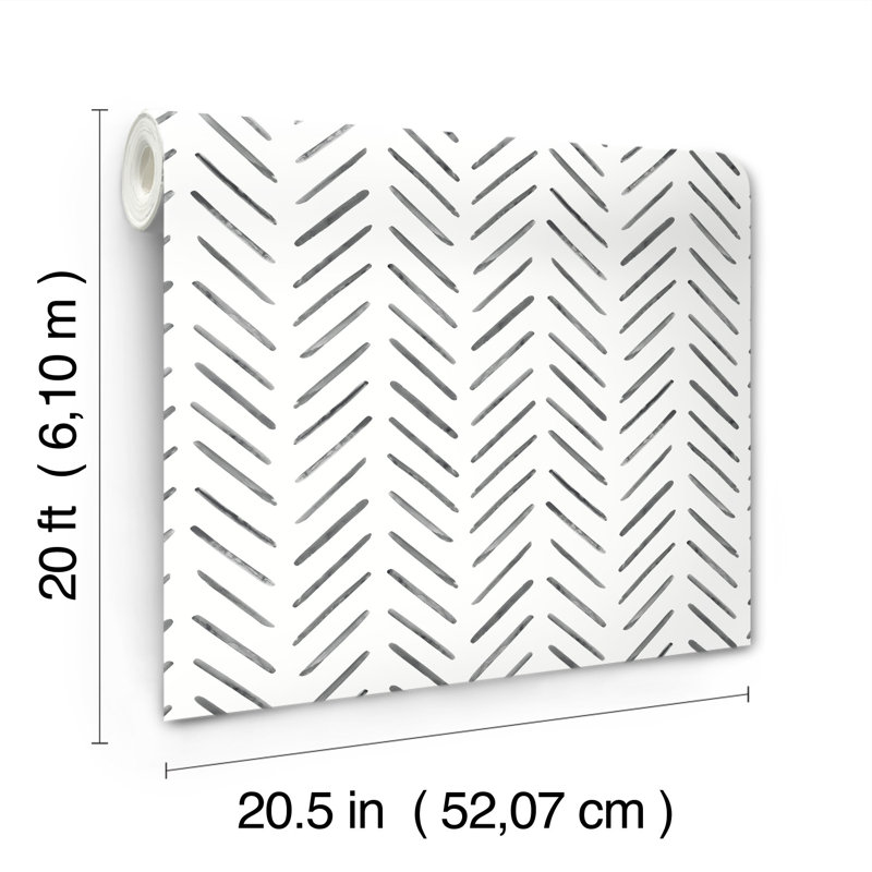 Painted Herringbone Chevron Peel & Stick Wallpaper Roll, Black