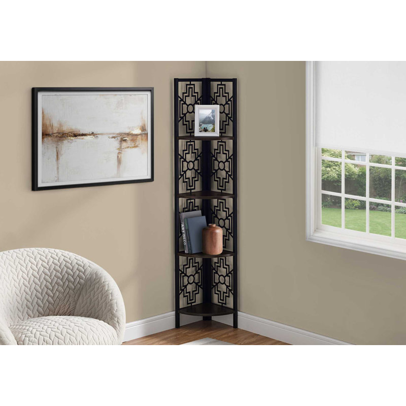Bibliothèque 62 "avec 4 tablettes taupe unies et étagère d'angle en métal noir, Espresso / Noir