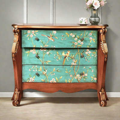 Vintage Hand Painted Three Drawer Entryway Cabinet