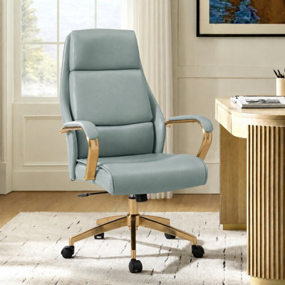 Leipzig Lacuna Modern High-Back Tilting Faux Leather Executive Chair with Gold Base and Padded Arms