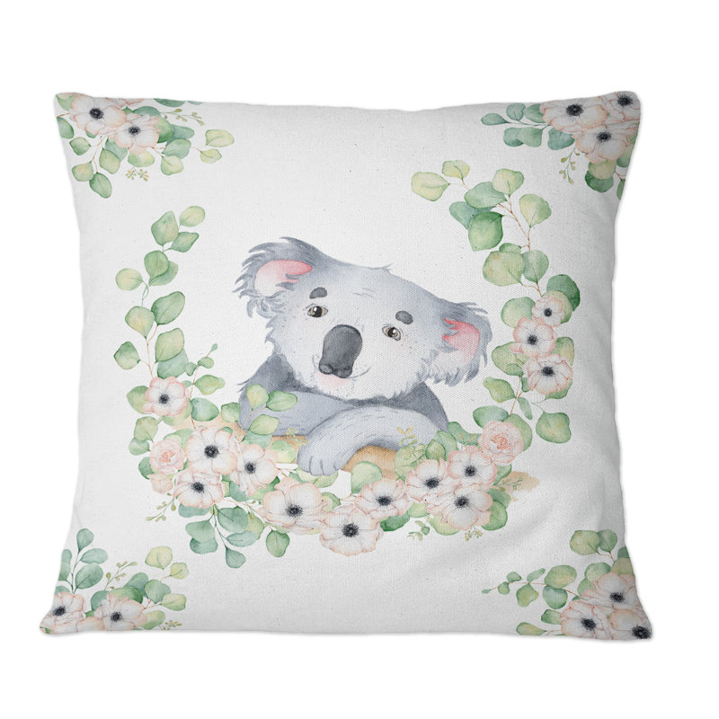 Adorable dessin de mignon koala - coussin décoratif traditionnel, 16 po x 16 po