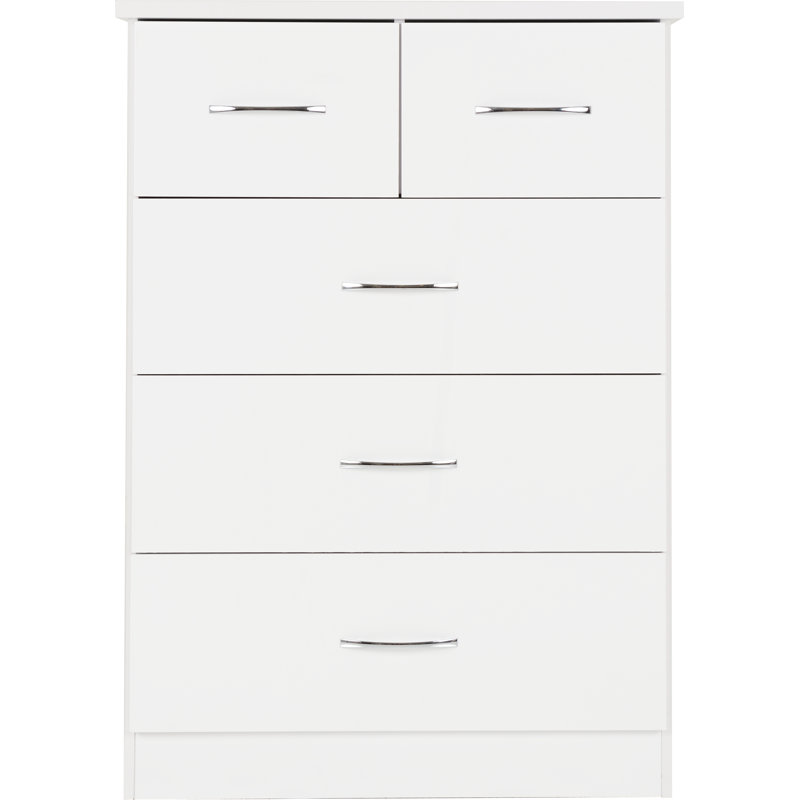 Cascio 5 Drawer Chest Of Drawers, White Gloss