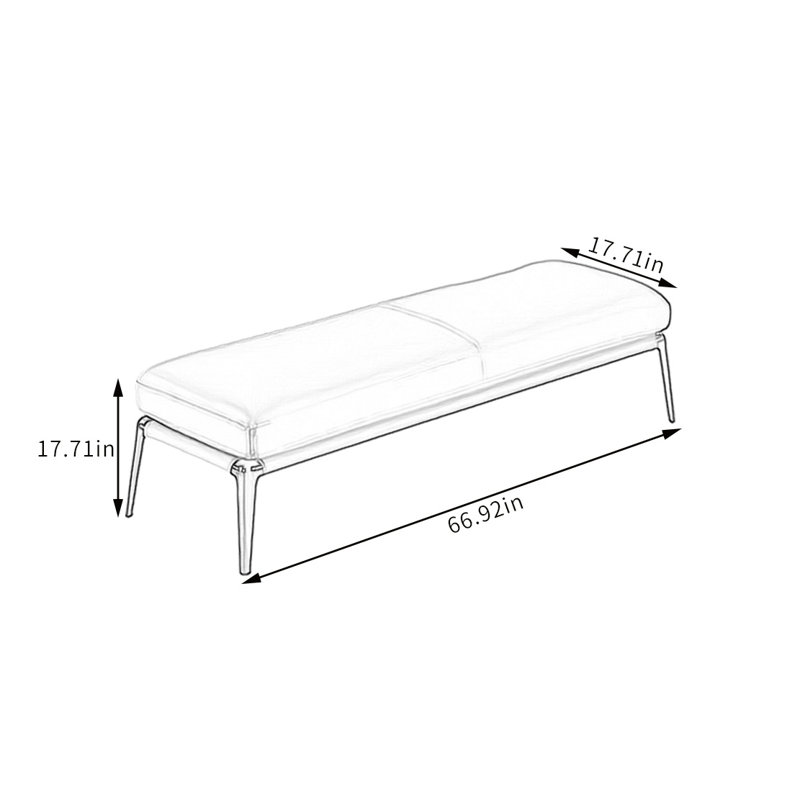 Mishele Leather Match Upholstered Bench, 17.71" H x 66.92" W x 17.71" D